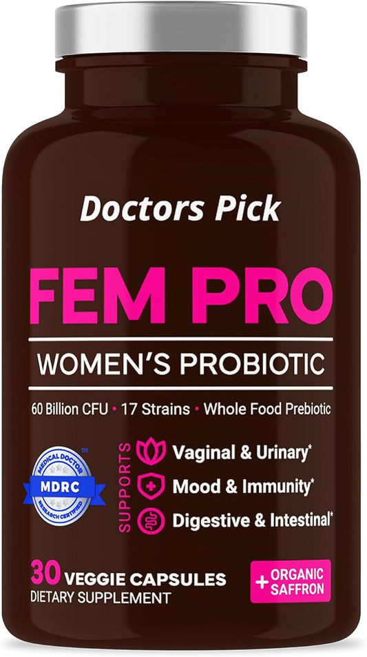 FEM PRO Women’s Probiotic - 60 Billion CFU + Organic Saffron - 30 Capsules