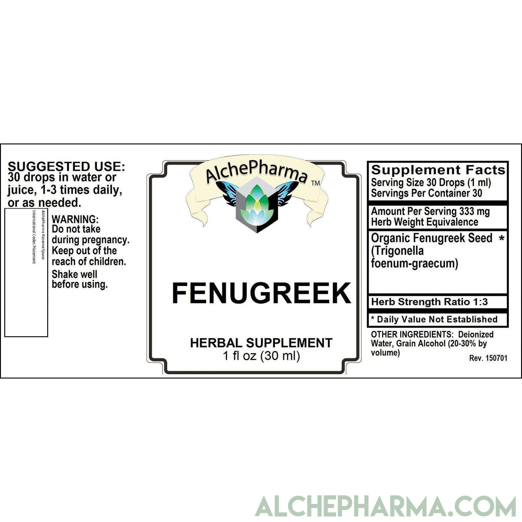 Fenugreek Seed Liquid Tincture - ( Organic Trigonella foenum graecum) - HSR 1:3 PARVE K-1604-Herb-AlchePharma