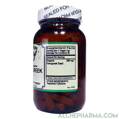 Fenugreek Seed veggie caps USDA Certified Organic 600 mg per cap ( 90 Vcaps )-Herbs-AlchePharma