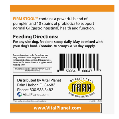 Firm Stool 3.92 Oz. Powder for Pets (Pumpkin, Prebiotics, & Probiotics)-Pet Supplements-AlchePharma