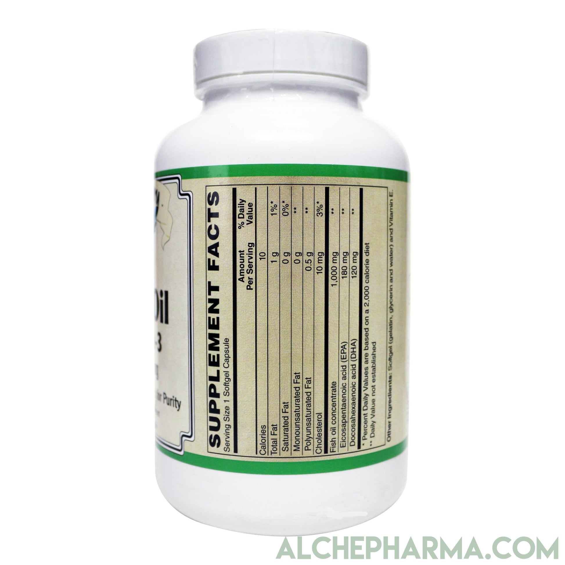 Fish Oil 1,000mg- Molecularly Distilled, European Standardized high Purity and Free of Potential Toxins-AlchePharma