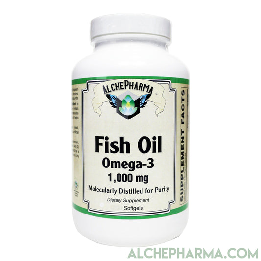 Fish Oil 1,000mg- Molecularly Distilled, European Standardized high Purity and Free of Potential Toxins-AlchePharma