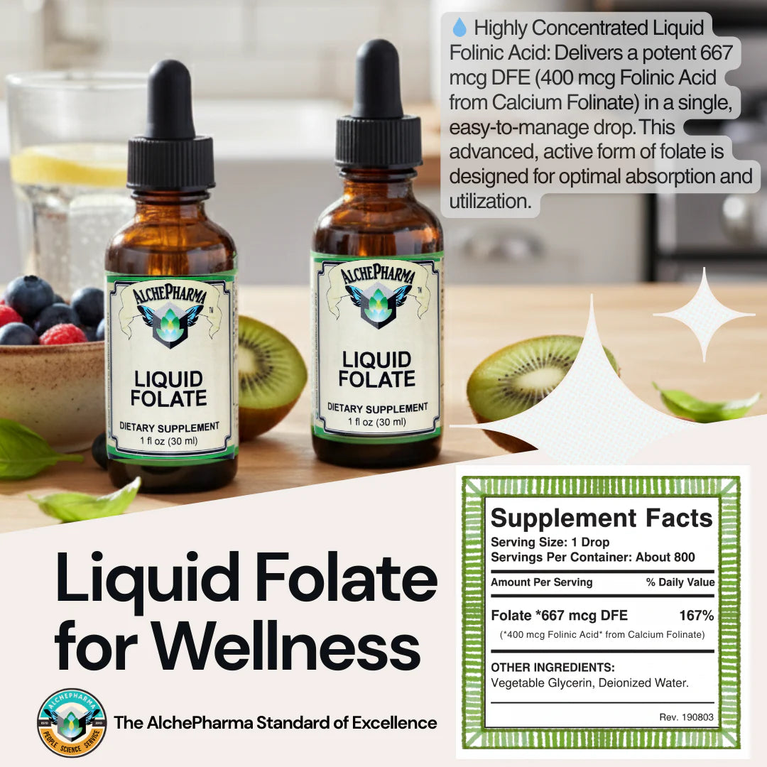 Folate Liquid [ 667 mcg DFE, 400 mcg of Folinic Acid ] 800 Servings-Vitamin-AlchePharma