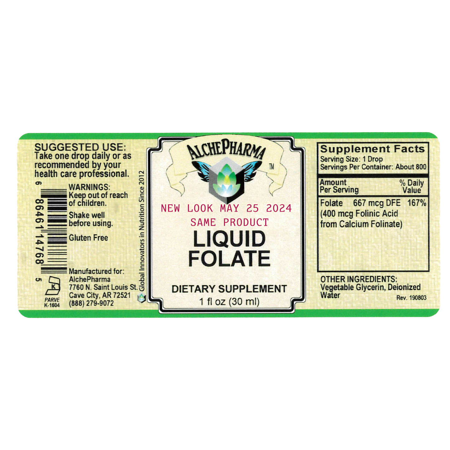 Folate Liquid [ 667 mcg DFE, 400 mcg of Folinic Acid ] 800 Servings-Vitamin-AlchePharma