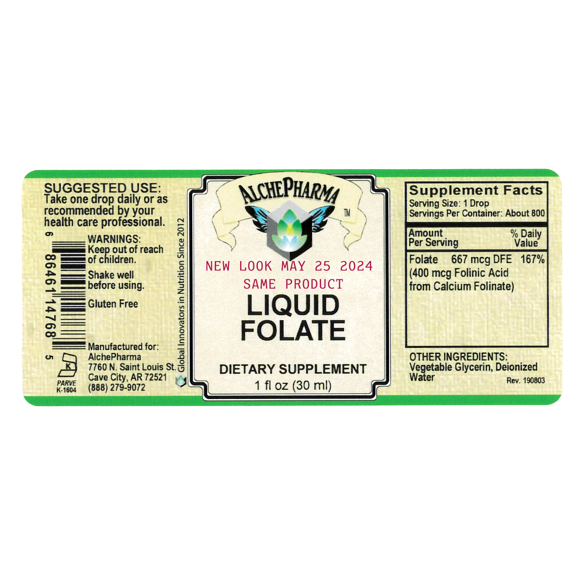 Folate Liquid [ 667 mcg DFE, 400 mcg of Folinic Acid ] 800 Servings-Vitamin-AlchePharma