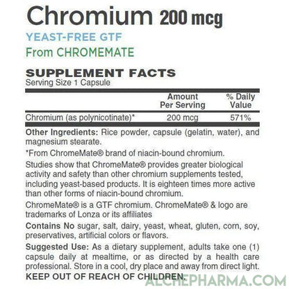 Chromium 200 Mcg -Yeast Free GTF from ChromeMate® - 100 Capsules