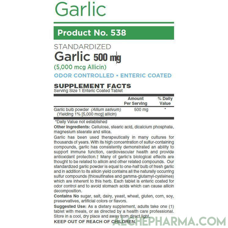 Garlic Premium Enteric Coated High Yield 5000 mcg Allicin w/All The Naturally Occurring Sulfur compounds (thiosulfinates and Gamma-glutamyl-cysteines)-AlchePharma