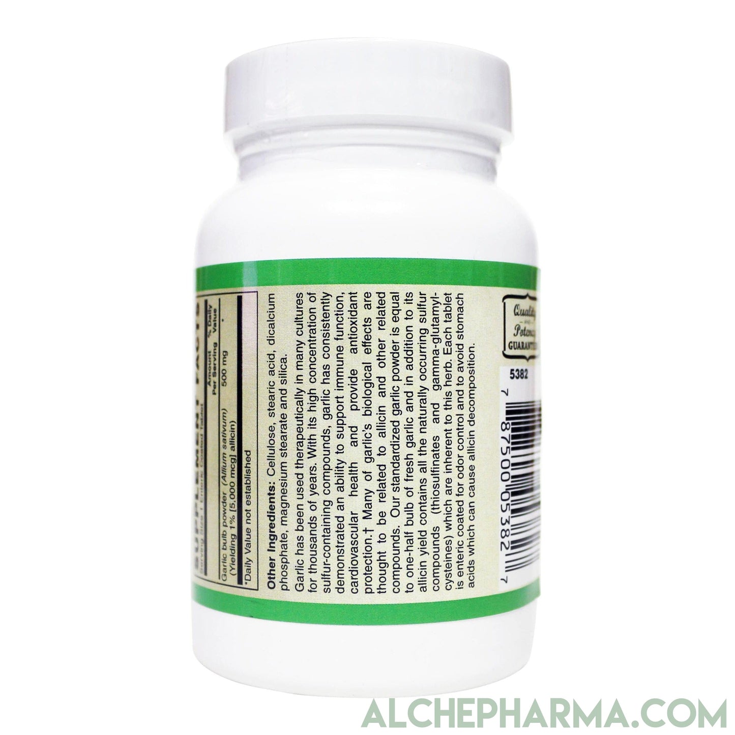Garlic Premium Enteric Coated High Yield 5000 mcg Allicin w/All The Naturally Occurring Sulfur compounds (thiosulfinates and Gamma-glutamyl-cysteines)-AlchePharma