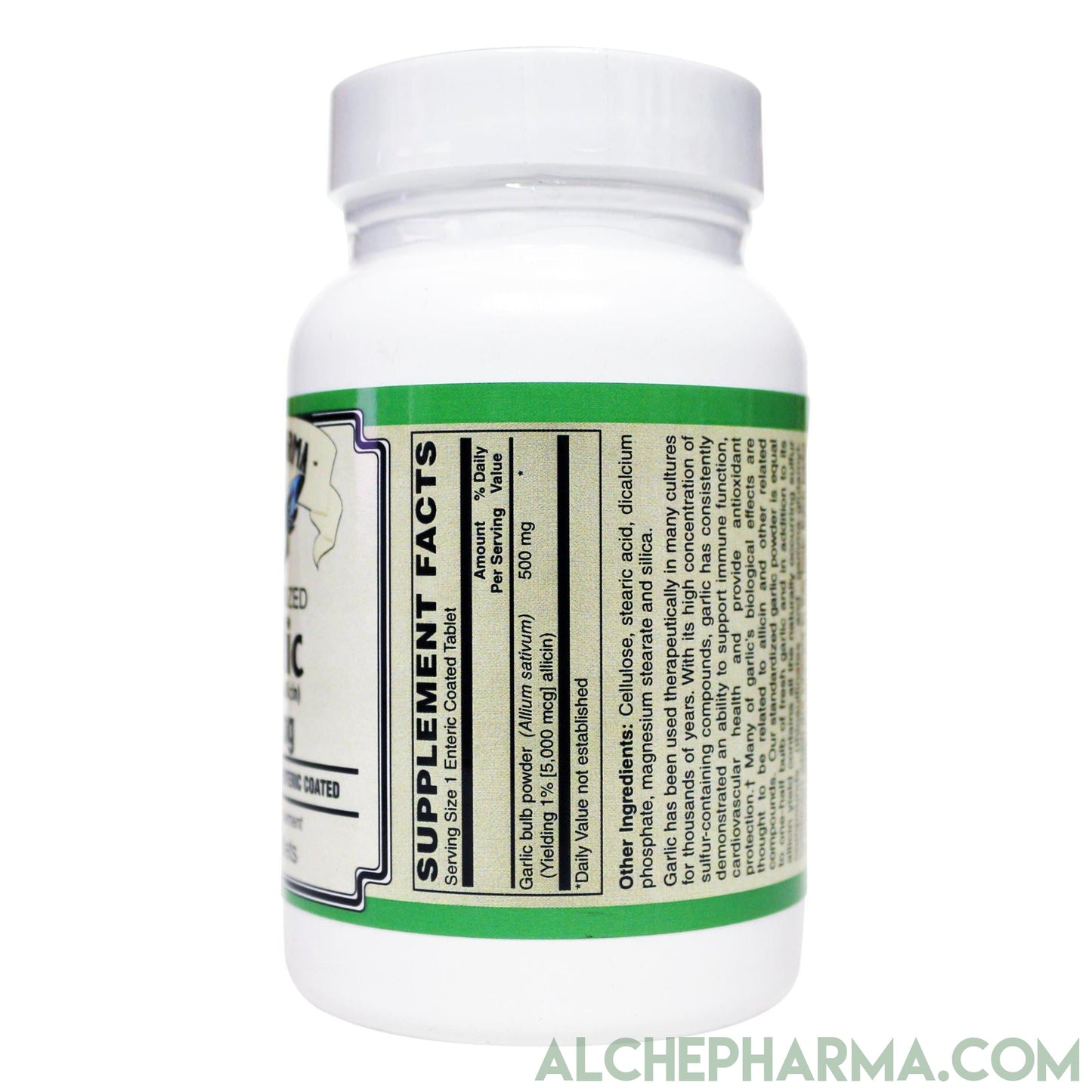 Garlic Premium Enteric Coated High Yield 5000 mcg Allicin w/All The Naturally Occurring Sulfur compounds (thiosulfinates and Gamma-glutamyl-cysteines)-AlchePharma