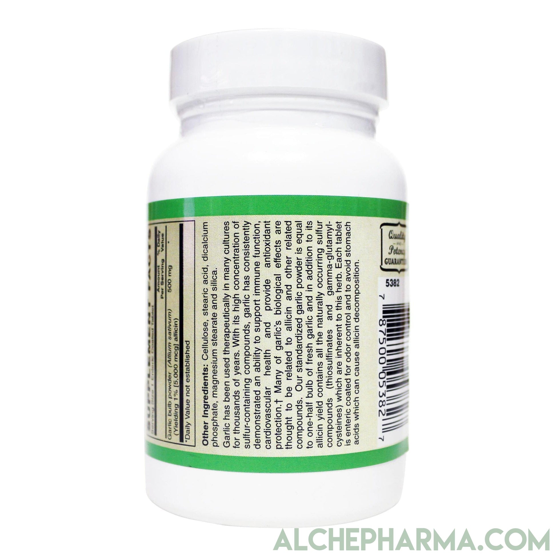 Garlic Premium Enteric Coated High Yield 5000 mcg Allicin w/All The Naturally Occurring Sulfur compounds (thiosulfinates and Gamma-glutamyl-cysteines)-AlchePharma