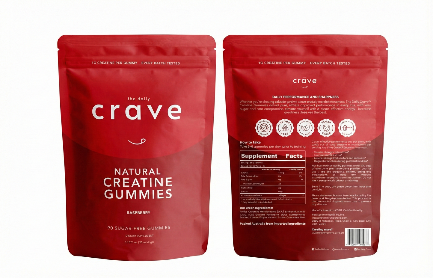 The Daily Crave - Raspberry Creatine Gummies - 90 gummies (1 month supply)
