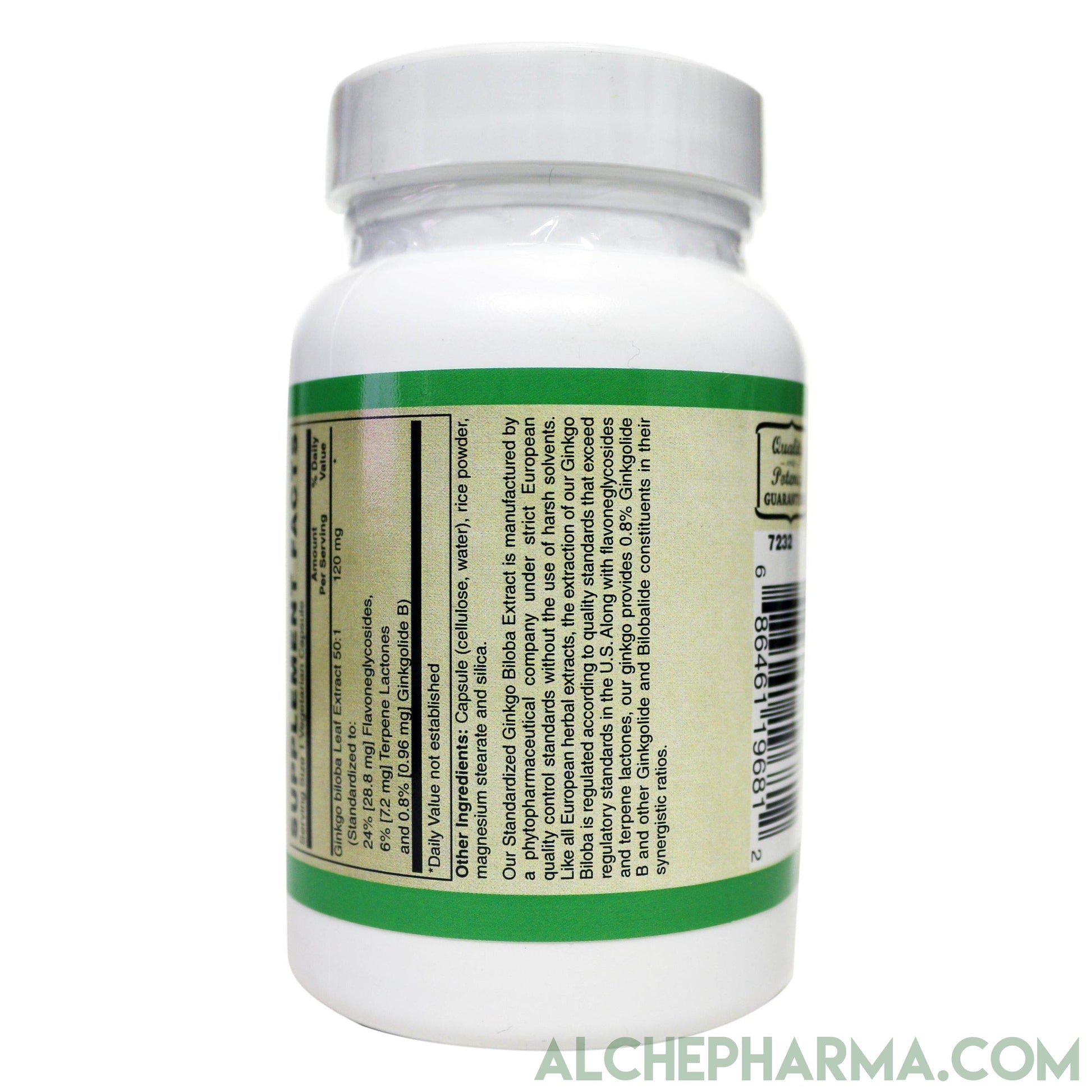 Ginkgo Biloba 120mg- European Standardized to 24% Flavonglycosides, 6% Terpene Lactones, 0.8% Ginkgolide B-AlchePharma