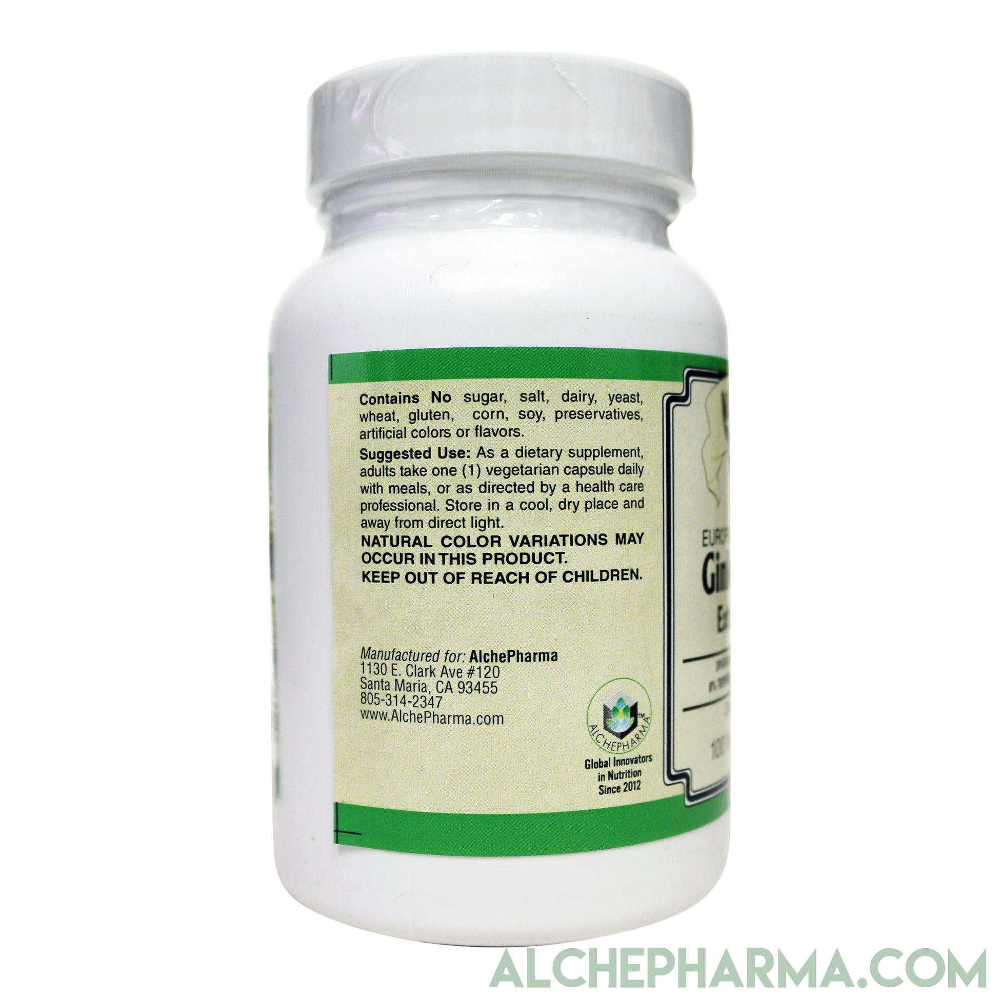 Ginkgo Biloba 120mg- European Standardized to 24% Flavonglycosides, 6% Terpene Lactones, 0.8% Ginkgolide B-AlchePharma
