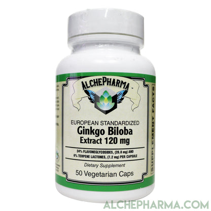 Ginkgo Biloba 120mg- European Standardized to 24% Flavonglycosides, 6% Terpene Lactones, 0.8% Ginkgolide B-AlchePharma