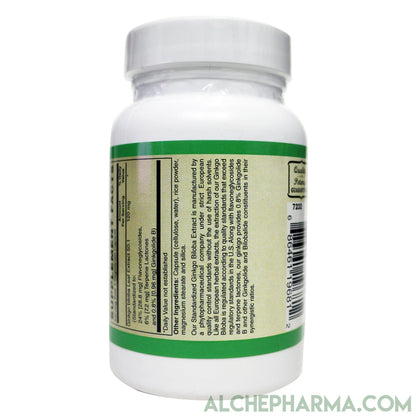 Ginkgo Biloba 120mg- European Standardized to 24% Flavonglycosides, 6% Terpene Lactones, 0.8% Ginkgolide B-AlchePharma