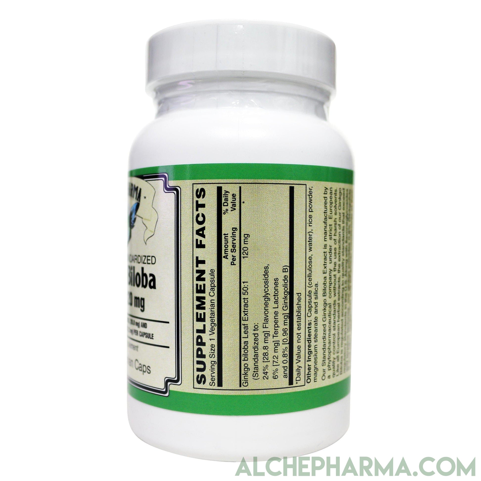Ginkgo Biloba 120mg- European Standardized to 24% Flavonglycosides, 6% Terpene Lactones, 0.8% Ginkgolide B-AlchePharma