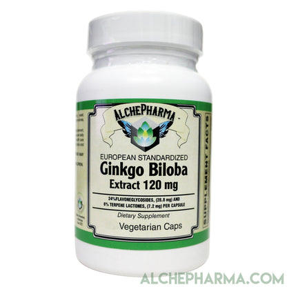 Ginkgo Biloba 120mg- European Standardized to 24% Flavonglycosides, 6% Terpene Lactones, 0.8% Ginkgolide B-AlchePharma