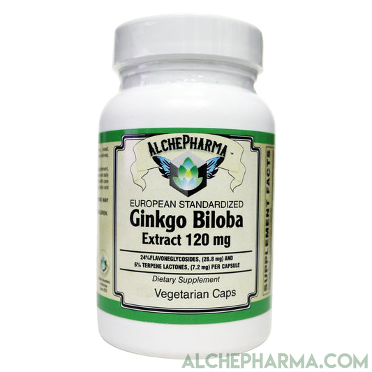 Ginkgo Biloba 120mg- European Standardized to 24% Flavonglycosides, 6% Terpene Lactones, 0.8% Ginkgolide B-AlchePharma