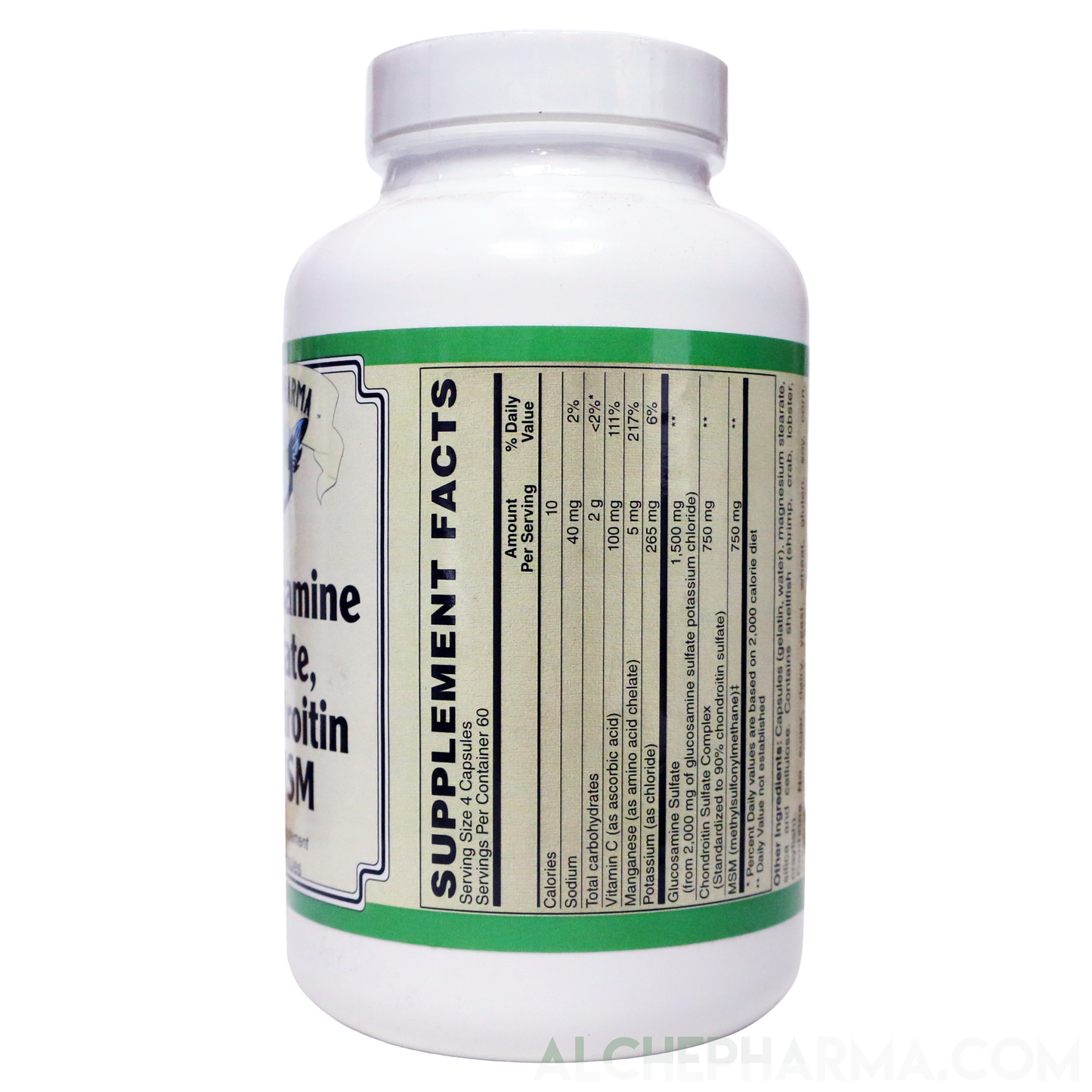 Glucosamine Sulfate, Chondroitin & MSM Capsules ( 4 Cap High Potency Formula )-Vitamins & Supplements-AlchePharma