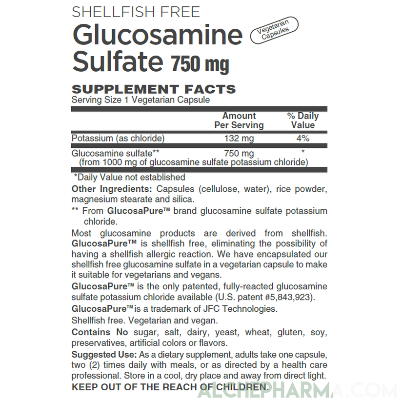 Glucosamine Sulfate ( Vegan - Patented GlucosaGreen Technology ) 750 mg.-Joint Health-AlchePharma