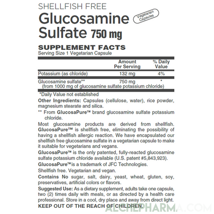 Glucosamine Sulfate ( Vegan - Patented GlucosaGreen Technology ) 750 mg.-Joint Health-AlchePharma