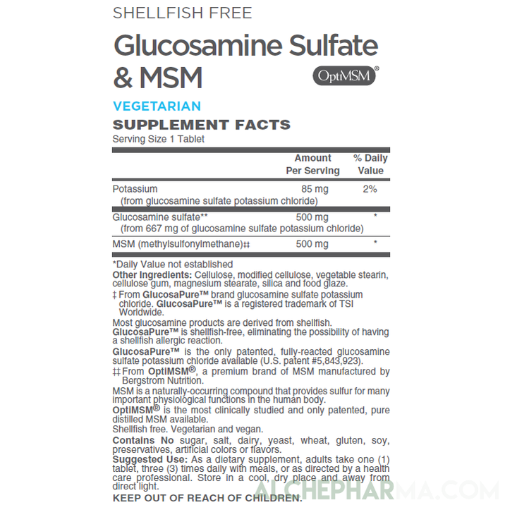 Glucosamine and MSM - Shellfish-Free( Fully Reacted Glucosamine Sulfate ) Vegetarian-Vitamins & Supplements-AlchePharma