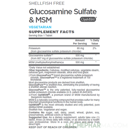 Glucosamine and MSM - Shellfish-Free( Fully Reacted Glucosamine Sulfate ) Vegetarian-Vitamins & Supplements-AlchePharma
