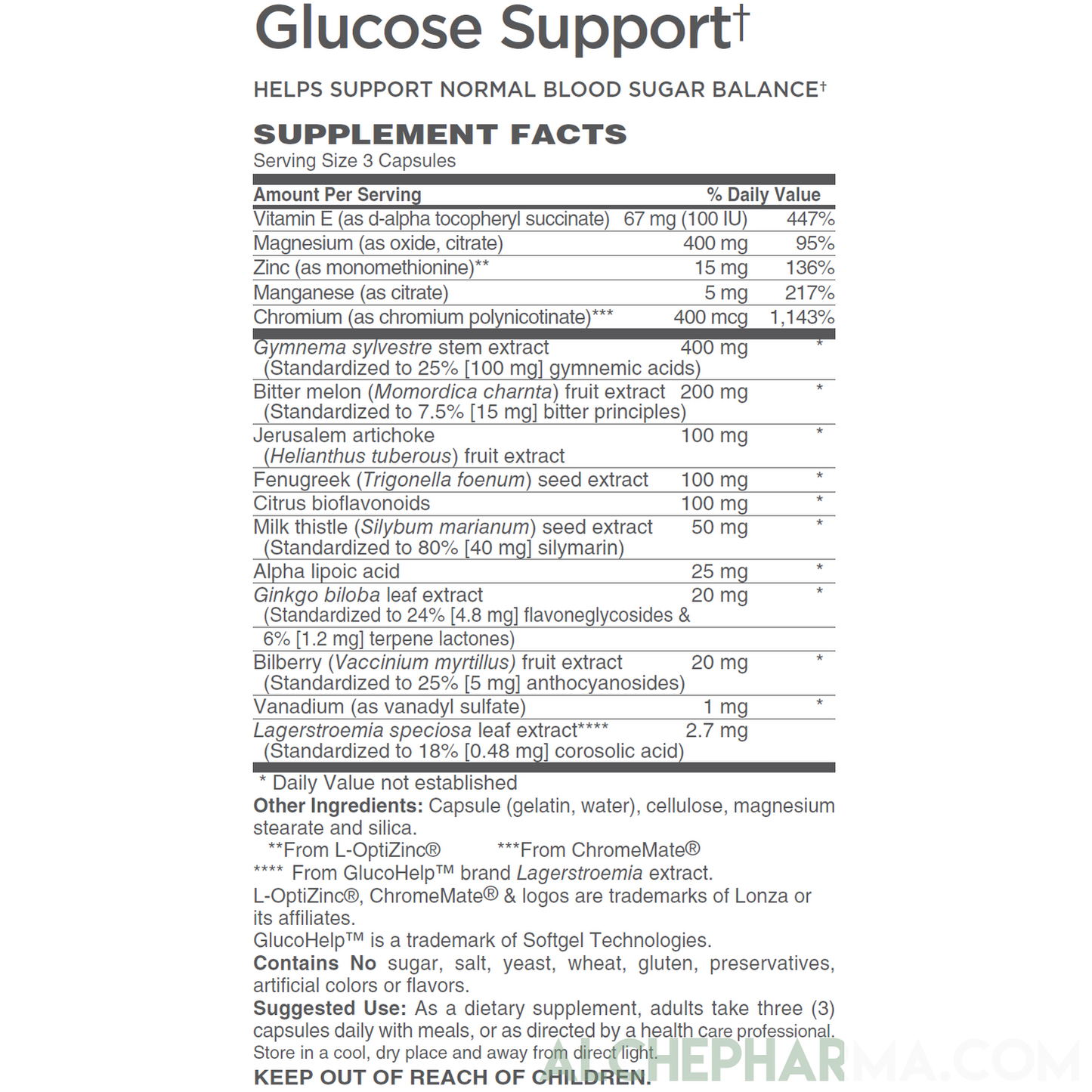 Glucose Support a Lagerstroemia speciosa, Gymnema sylvestre Vitamin Complex-Vitamins & Supplements-AlchePharma
