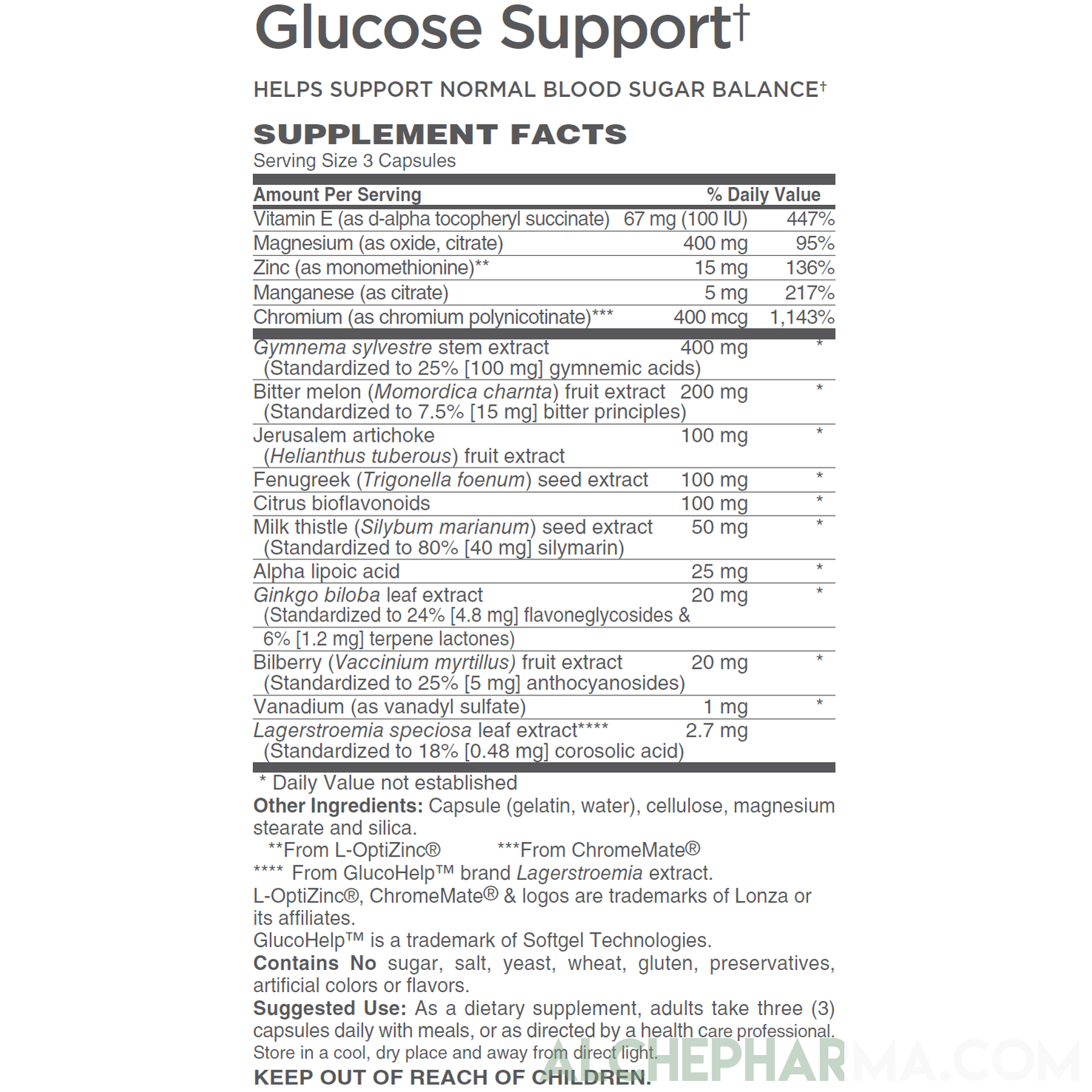 Glucose Support a Lagerstroemia speciosa, Gymnema sylvestre Vitamin Complex-Vitamins & Supplements-AlchePharma
