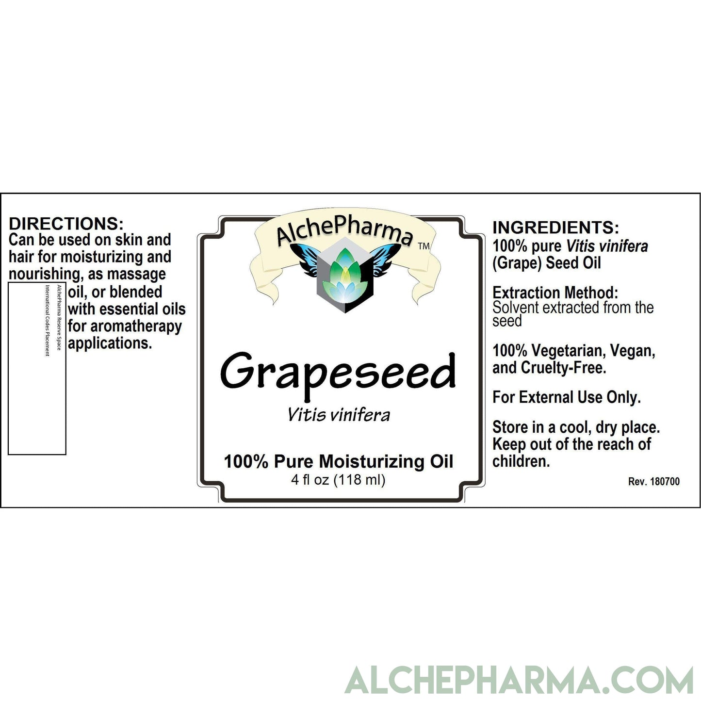 Grape Seed Oil, 100% Pure Vitis Vinifera (External Use Only) - Parve-Moisturizing-AlchePharma