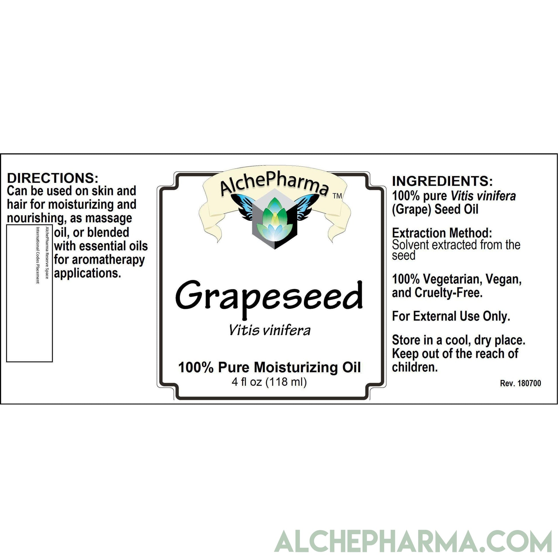 Grape Seed Oil, 100% Pure Vitis Vinifera (External Use Only) - Parve-Moisturizing-AlchePharma
