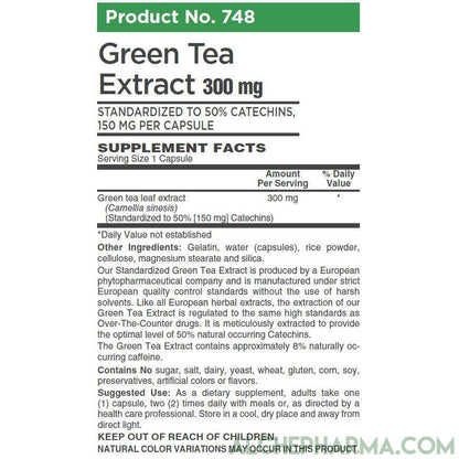 Green Tea Extract 300mg- (Water Extracted, Solvent Free, European Standardized) and 150mg Catechins per VegCap-Herb-AlchePharma