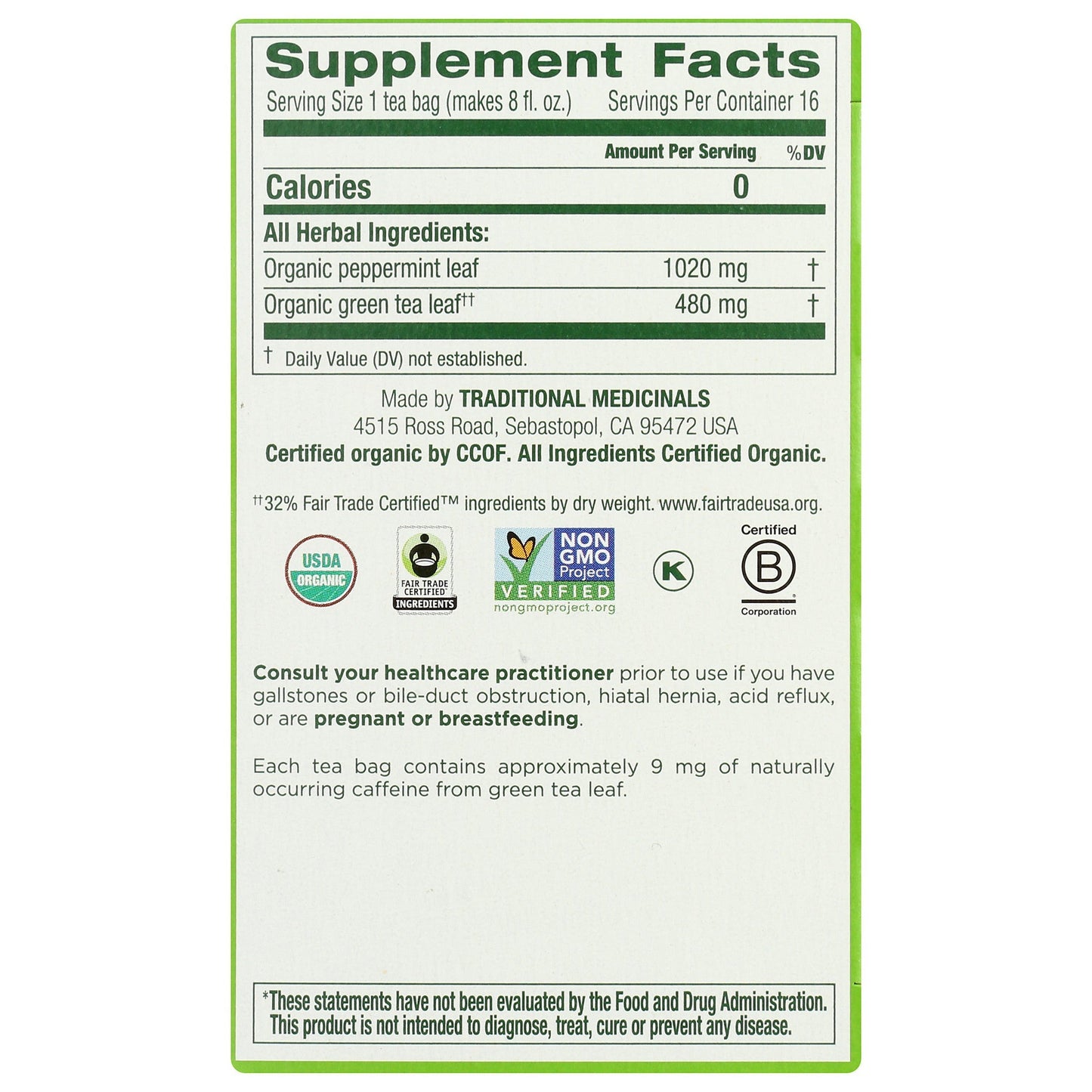 Green Tea - Peppermint, Organic-Herbal Teas-AlchePharma