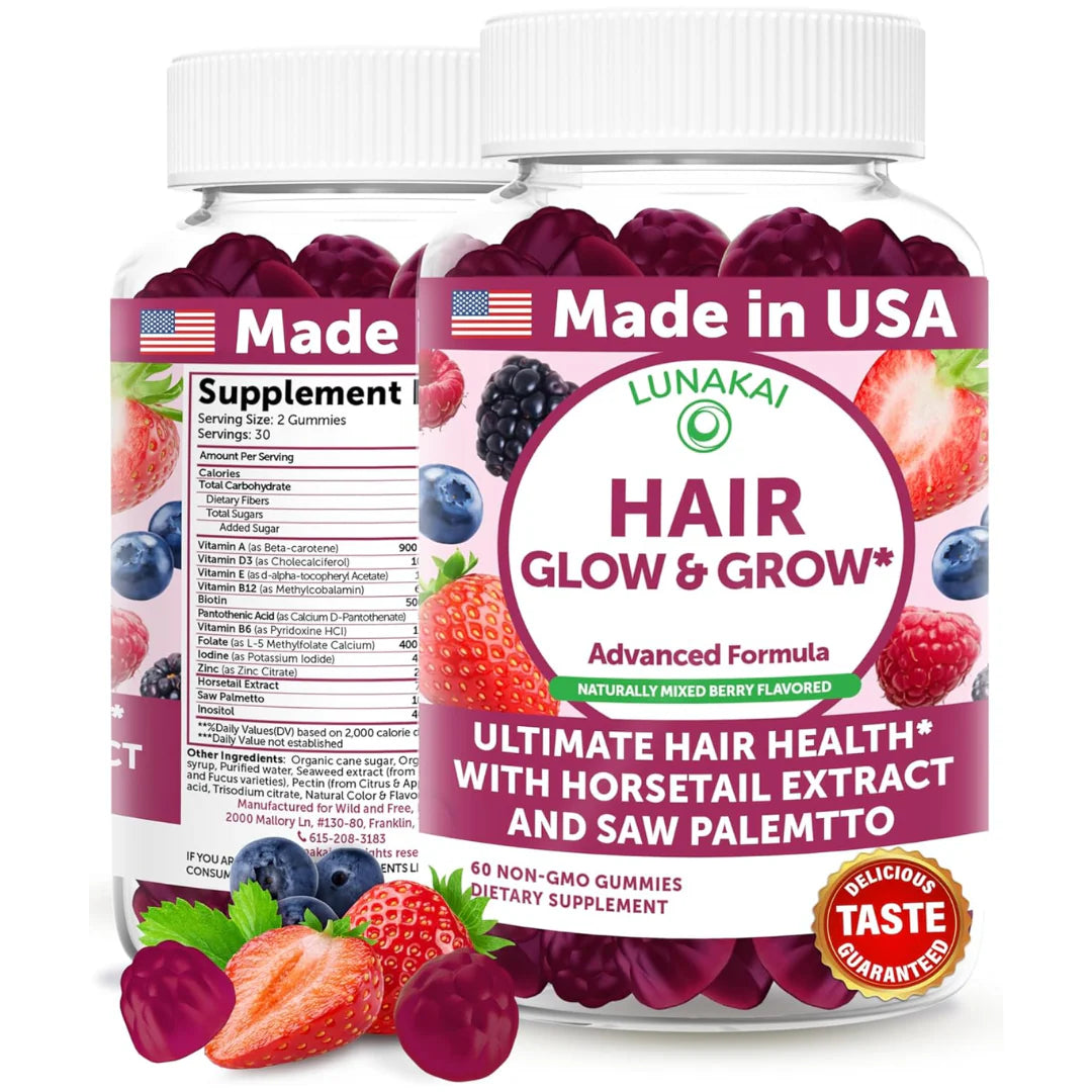 Hair Glow & Grow - Advanced Formula, Berry Flavored - 60 Gummies