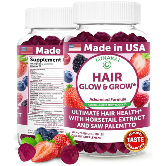 Hair Glow & Grow - Advanced Formula, Berry Flavored - 60 Gummies