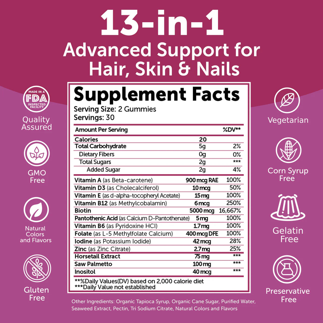 Hair Glow & Grow - Advanced Formula, Berry Flavored - 60 Gummies