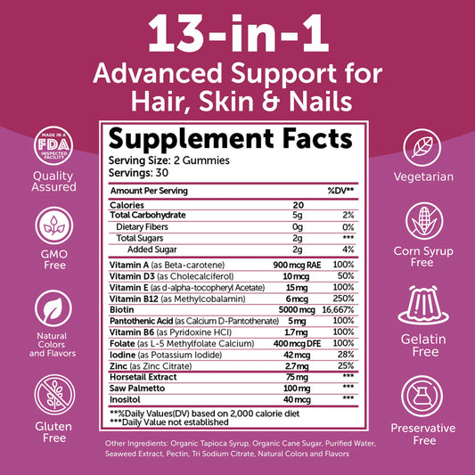 Hair Glow & Grow - Advanced Formula, Berry Flavored - 60 Gummies