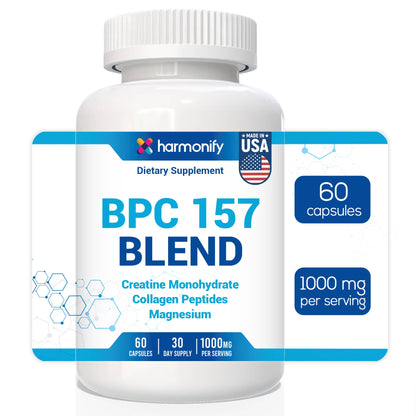 HARMONIFY BPC-157 Blend – with Creatine Monohydrate, Collagen Peptides & Magnesium – 60 Capsules | Muscle Recovery, Joint & Gut Health Support | 1000mg Per Serving | Made in USA-AlchePharma