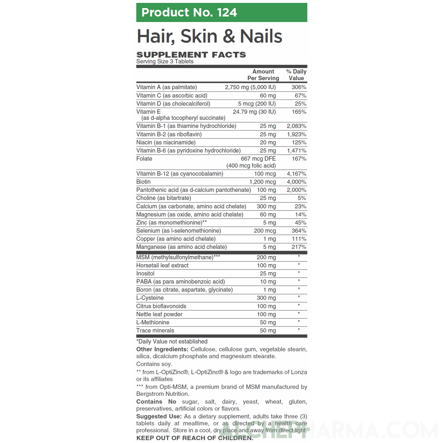 Hair, Skin, & Nails- Comprehensive Hair, Skin and Nails Multivitamin Formula- 90 Tablets-AlchePharma