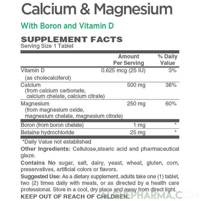 Hi-Potency Calcium and Magnesium w/D3 Boron and Betaine HCL-AlchePharma