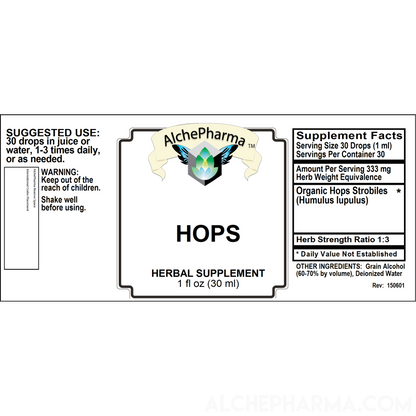 Hops Tincture ( Organic Hops Strobiles ) HSR 1:3 Parve K-1604-Herbs-AlchePharma