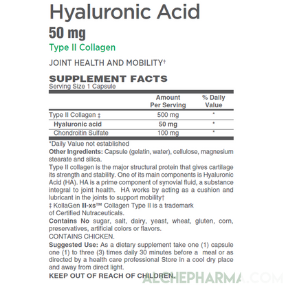 Hyaluronic Acid- KollaGen-IIxs™ Type II Collagen & Chondroitin Sulfate- Joint and Cartilage Support-Joint Health-AlchePharma