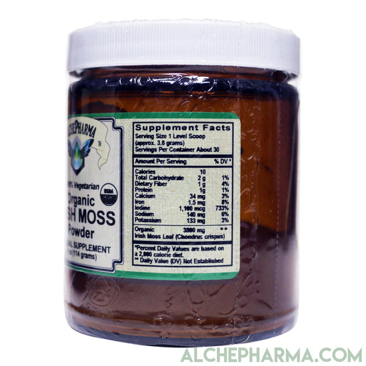 Irish Moss Leaf Powder, Pure, Certified Organic, Vegan, Chondrus crispus ( In Glass )-AlchePharma