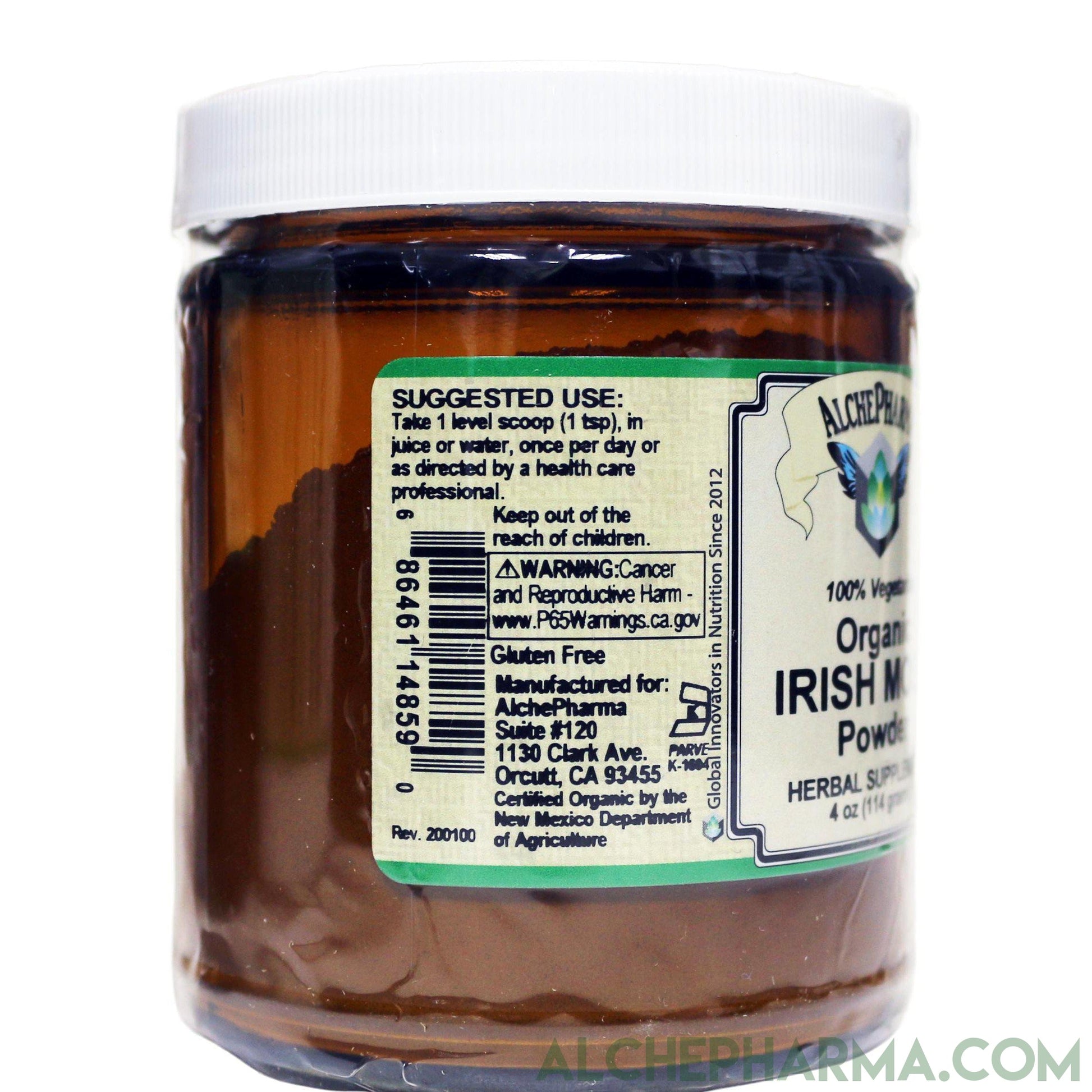 Irish Moss Leaf Powder, Pure, Certified Organic, Vegan, Chondrus crispus ( In Glass )-AlchePharma