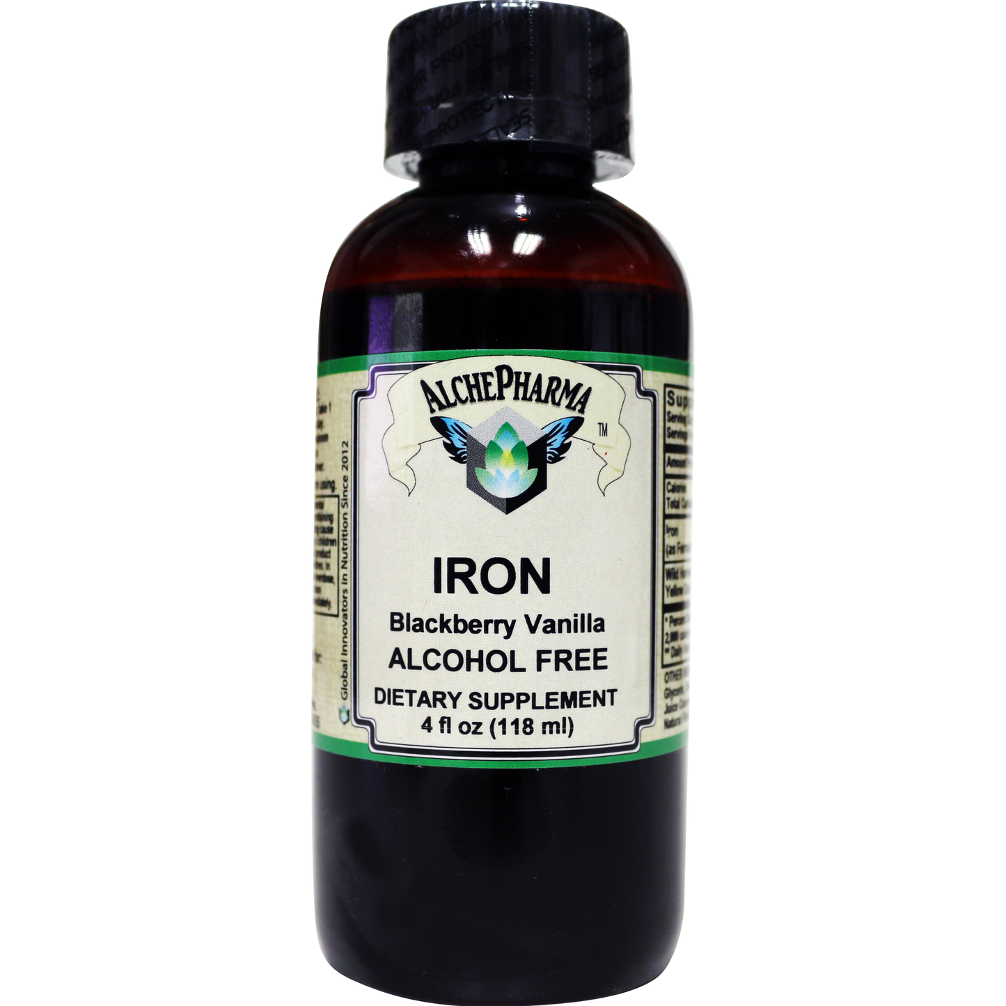 Iron Liquid ( Gentle High Absorption Ferrous Bisglycinate Chelate) Blackberry Vanilla 4 fl oz 24 servings-Minerals-AlchePharma