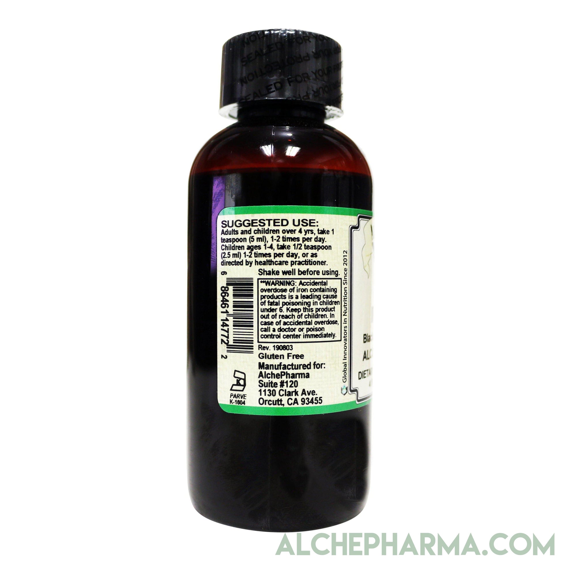 Iron Liquid ( Gentle High Absorption Ferrous Bisglycinate Chelate) Blackberry Vanilla 4 fl oz 24 servings-Minerals-AlchePharma