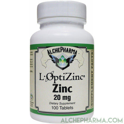 L-OptiZinc® 20mg Zinc as Mono-Methionine 100 Tablets [ L-OptiZinc® is The only high-Potency zinc Supplement FDA Approved Safe for Human Nutrition.] - AlchePharma
