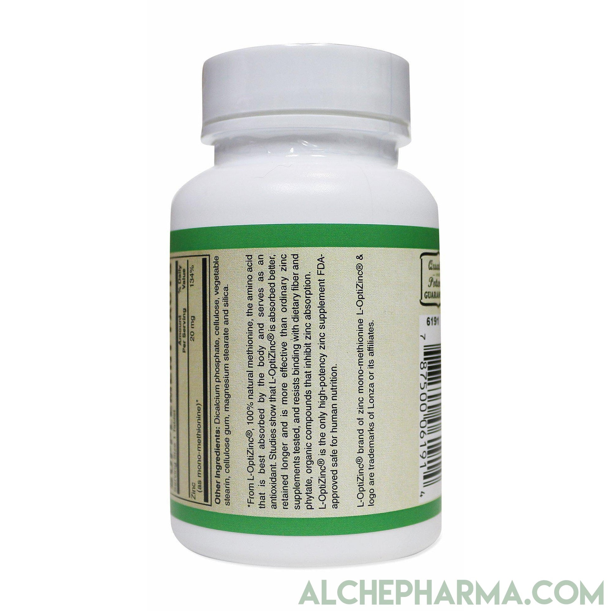 L-OptiZinc® 20mg Zinc as Mono-Methionine, not affected by dietary fiber and does not have a negative effect on copper absorption/status.-Minerals-AlchePharma