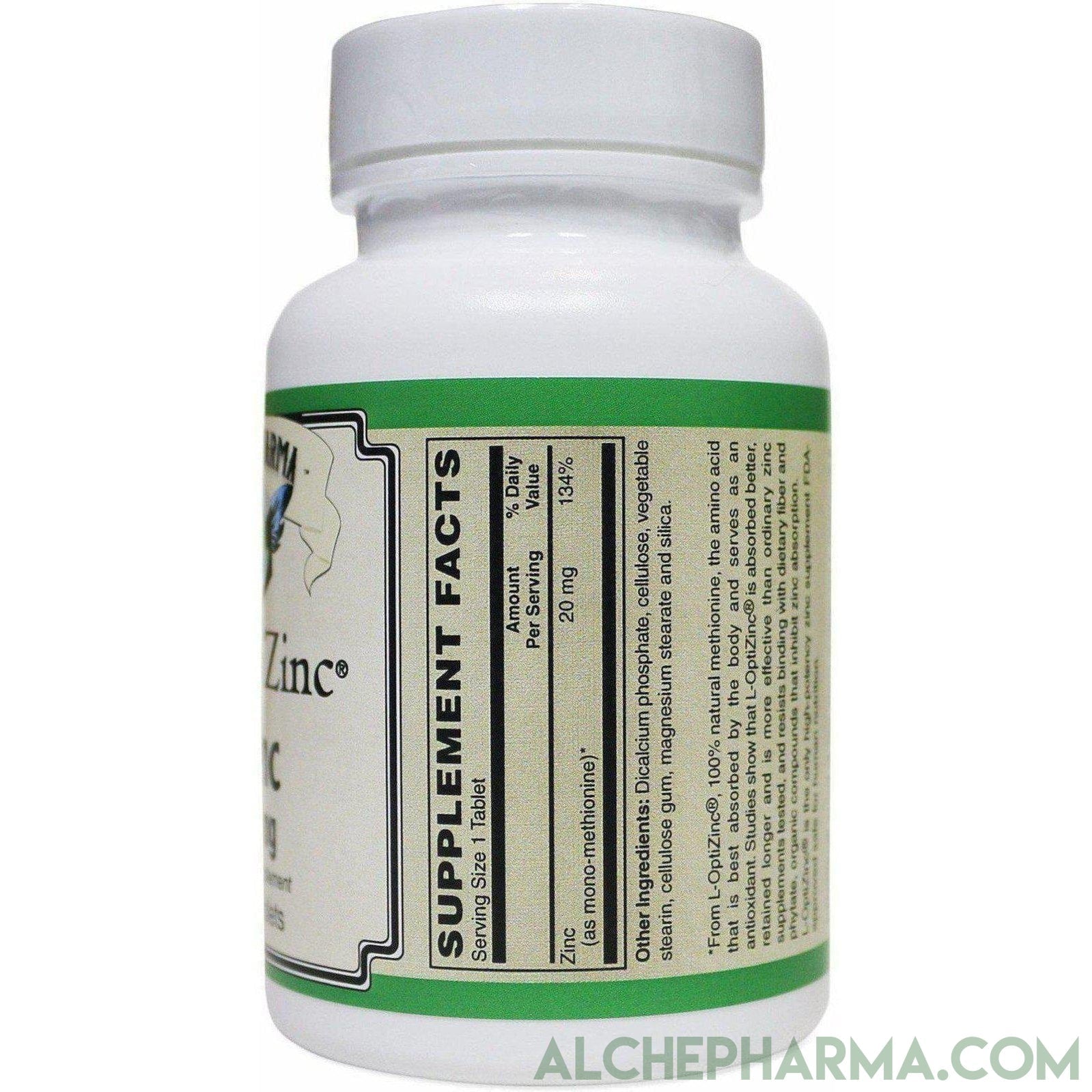 L-OptiZinc® 20mg Zinc as Mono-Methionine 100 Tablets [ L-OptiZinc® is The only high-Potency zinc Supplement FDA Approved Safe for Human Nutrition.] - AlchePharma