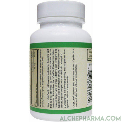 L-OptiZinc® 20mg Zinc as Mono-Methionine 100 Tablets [ L-OptiZinc® is The only high-Potency zinc Supplement FDA Approved Safe for Human Nutrition.] - AlchePharma